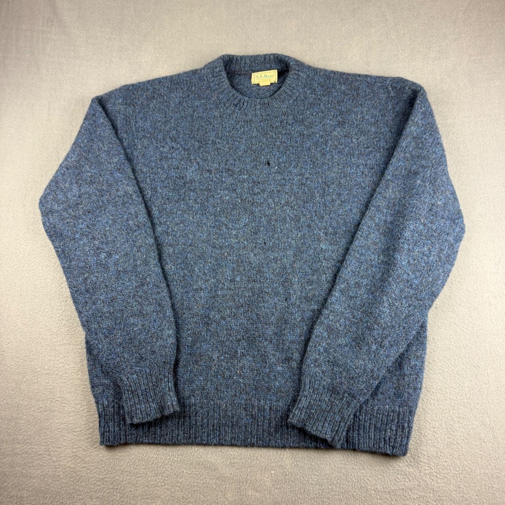 Vintage USA LL Bean Sweater Men's L Blue Wool Nylon Fisherman Pullover Crew